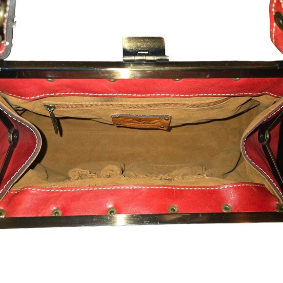 Patricia Nash Ferrara Rust Red 100% Leather Frame Satchel Handbag 14.75"X7.5"X3" - Picture 8 of 14
